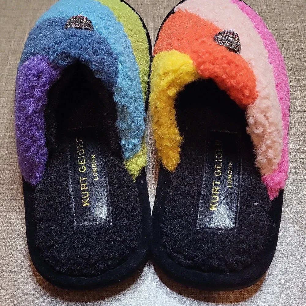 Kurt Geiger London Kensington Striped Faux-Shearling Slippers NWT - Kids‎ SZ 13